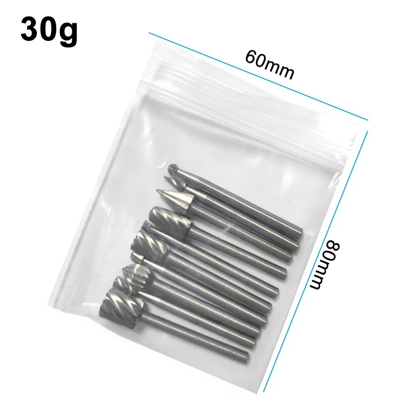 HSS Woodwork arquivo rotativo, moagem elétrica e moagem cabeça, gravar e moinho cortador, Natural Color Drill Bit Set, Handmade DIY, 10 pcs