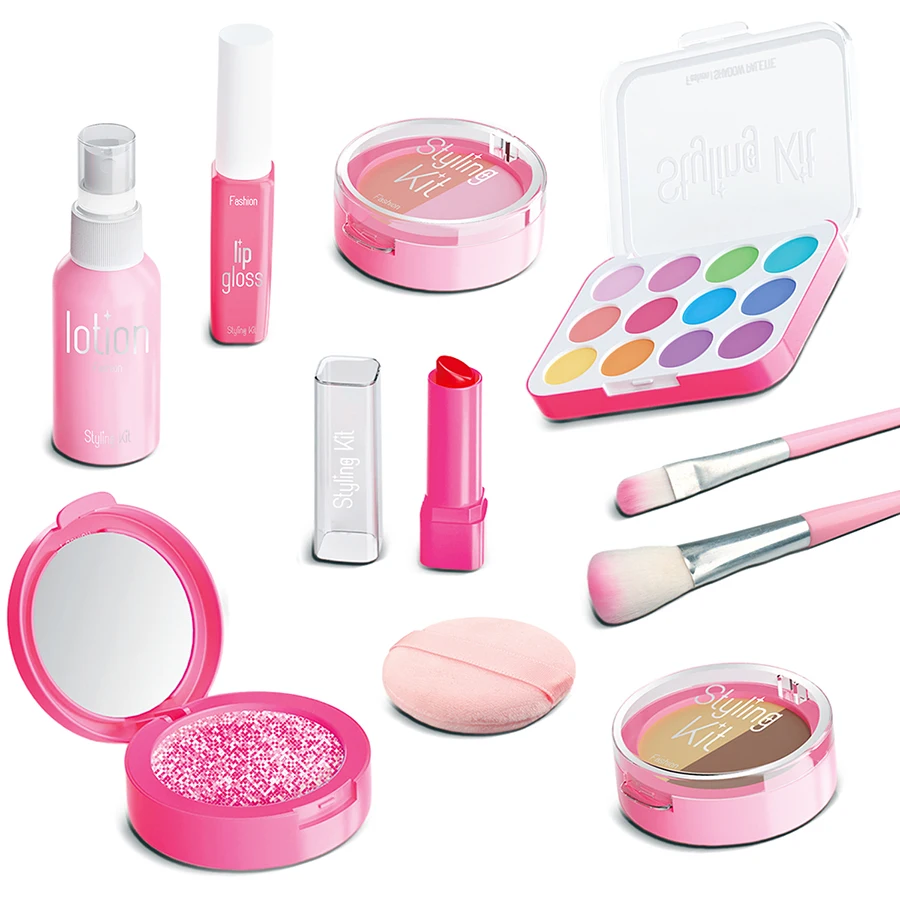10 Pcs/set Simulation Pretend Makeup Play House Toys Game Cosmetics Set Eyeshadow Palette Lipstick Applicators (Not Real Makeup)