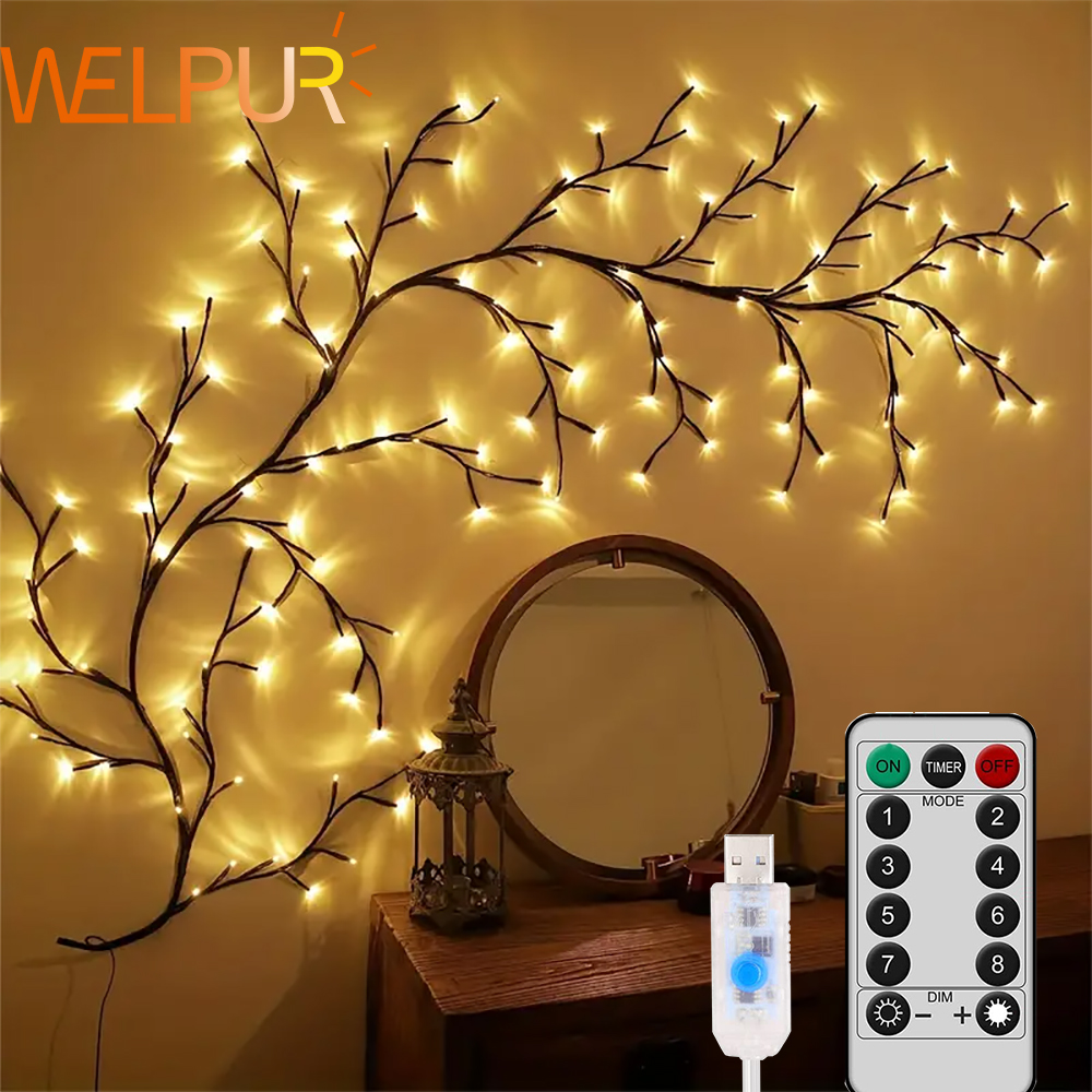 96 LED Baum Zweig Lampe Schlafzimmer Wand Dekoration Weide Rebe Baum Licht Streifen 8 Beleuchtung Modi DIY Atmosphäre Licht Hause beleuchtung