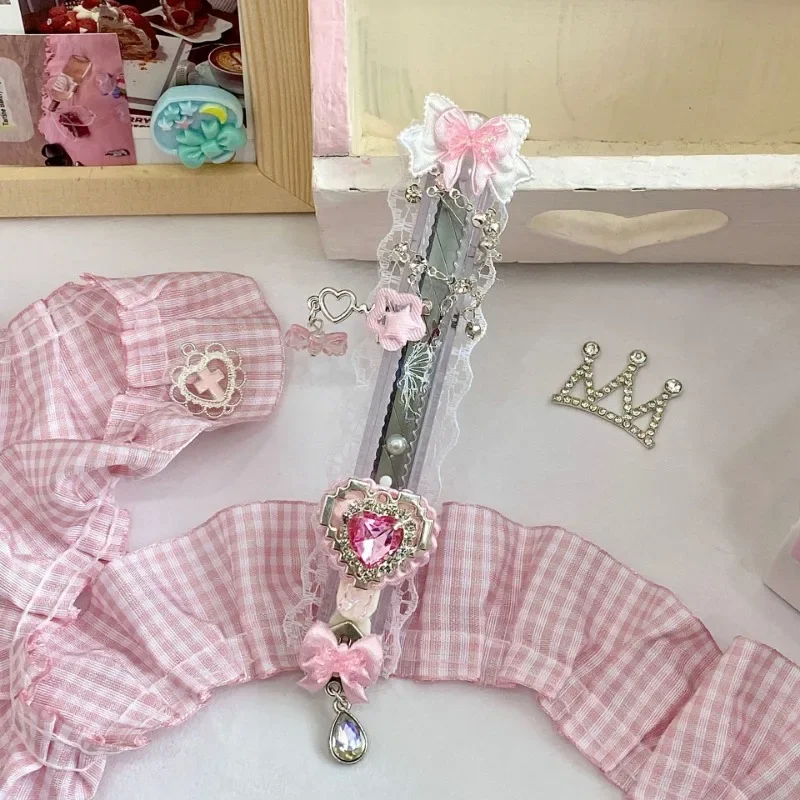 Lindo abridor de cartas espada Retro japonés Color rosa estilo corazón arco Stat caja cortador dulce papelería álbum de recortes cuchillo de utilidad