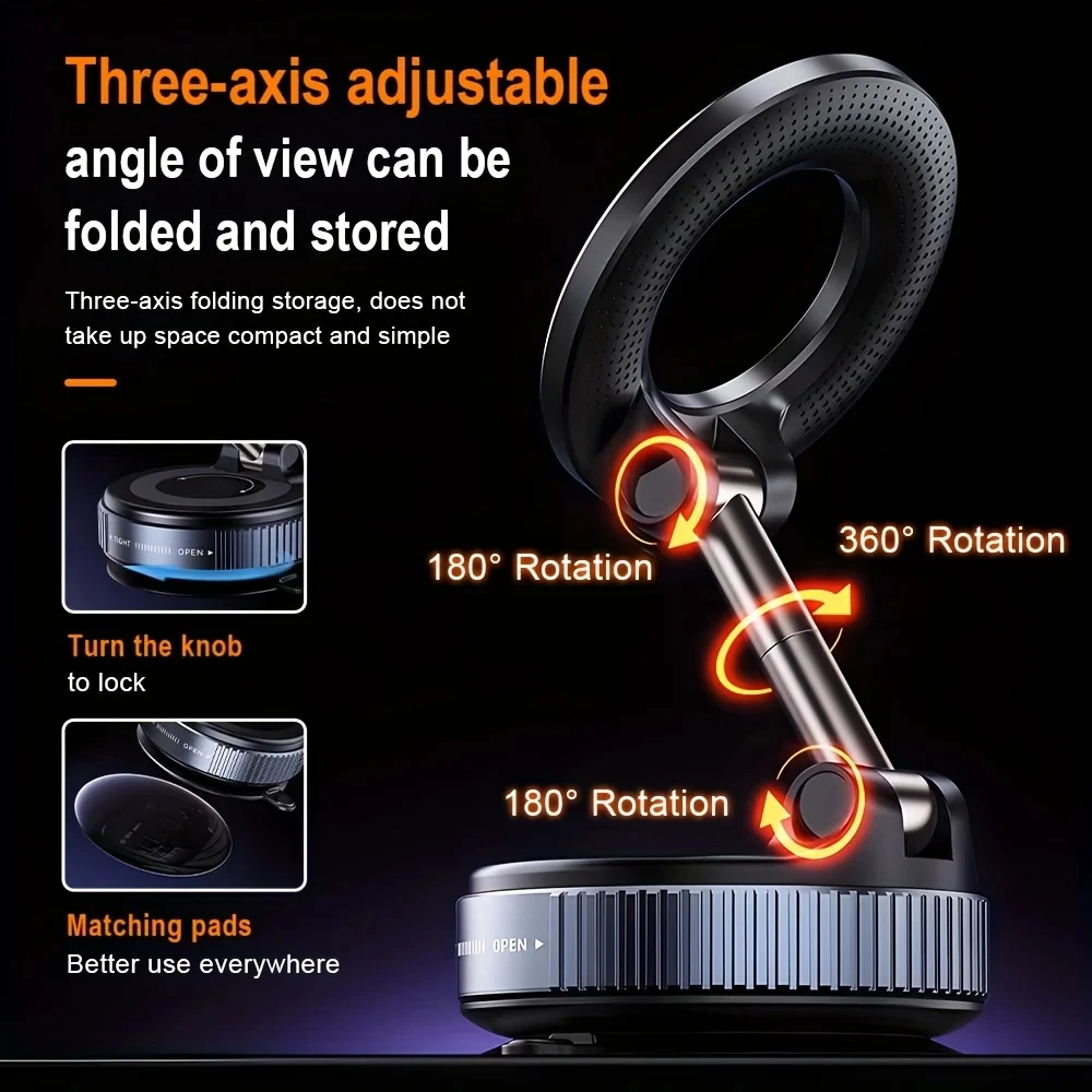 K007 Soporte magnético fuerte para teléfono de coche Diseño plegable 360 °   Soporte de vacío ajustable para coche/escritorio/baño/uso universal