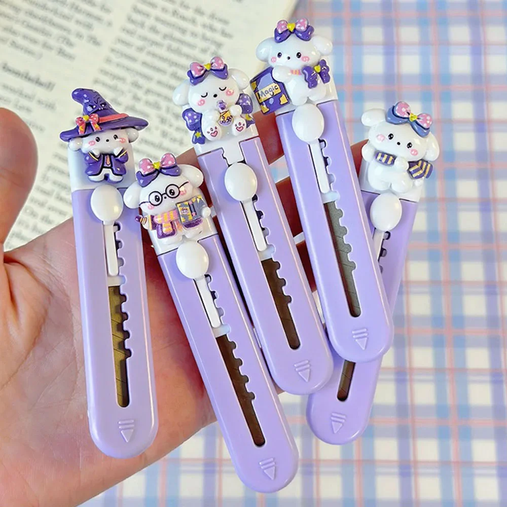 Mini cuchillo portátil de aleación de dibujos animados de color púrpura, cortador de cartas, abridor de sobres, cuchillo de correo, suministros escolares y de oficina, 1 Uds.