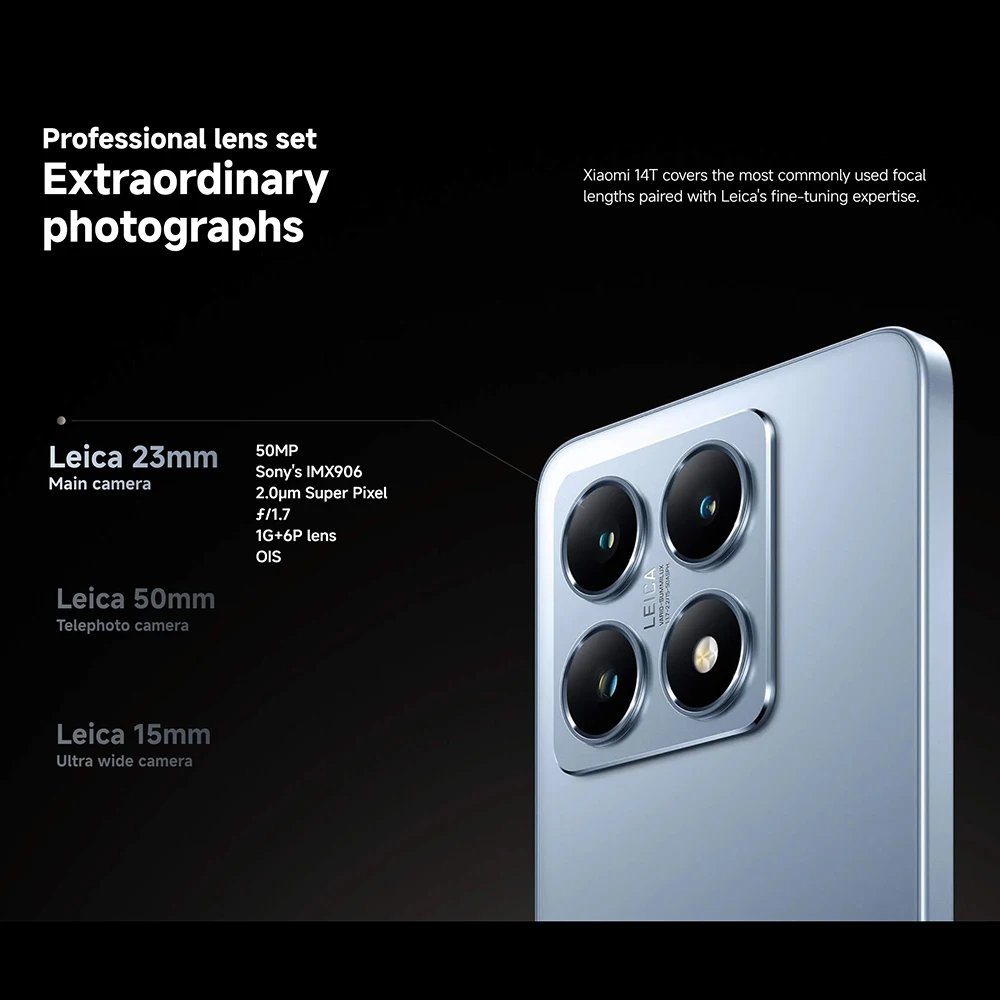 Globale Version Xiaomi 14T Smartphone 5G NFC 256GB 144Hz Display MTK Dimensity 8300-Ultra 50MP Leica 5000mAh 67W Hyper Charge