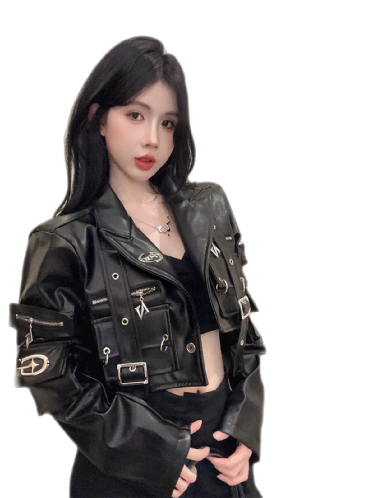 Jaqueta de Couro PU com Design de Zíper Resistente para Mulheres, Novo Estilo de Início de Outono, Roupas de Motocicleta Pret...