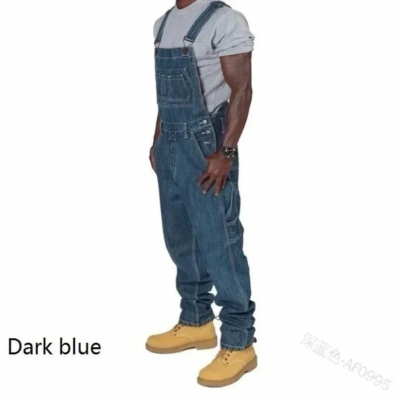 Monos vaqueros para hombre, mono con bolsillos, pantalones vaqueros largos sueltos informales, peleles rectos de otoño de talla grande, motociclista Punk de una pieza