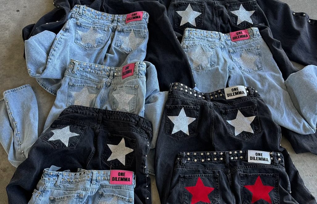 ONE DILEMMA Five-Pointed Star Print High Waited Jeans New Street Harajuku Baggy Jeans Women Clothing Casual Straight Denim Pants