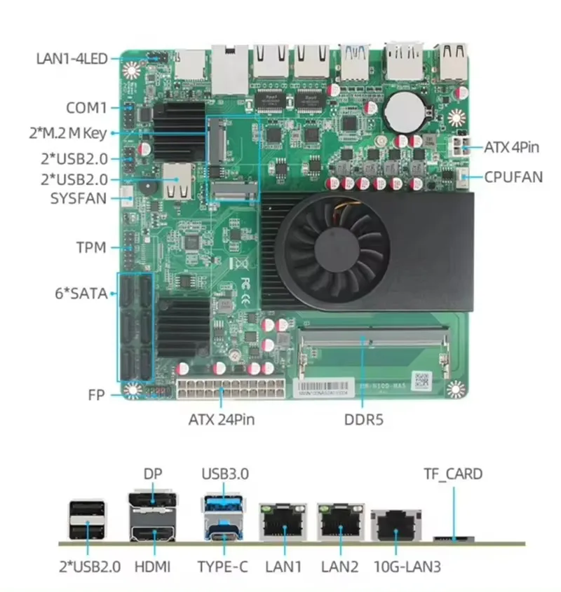 6-Bay N100 i3-N305 NAS Motherboard 1*10G 2*i226-V 2.5G 3LAN 2*M.2 NVMe 6*SATA3.0 1*DDR5 Firewall Router Mini ITX Mainboard