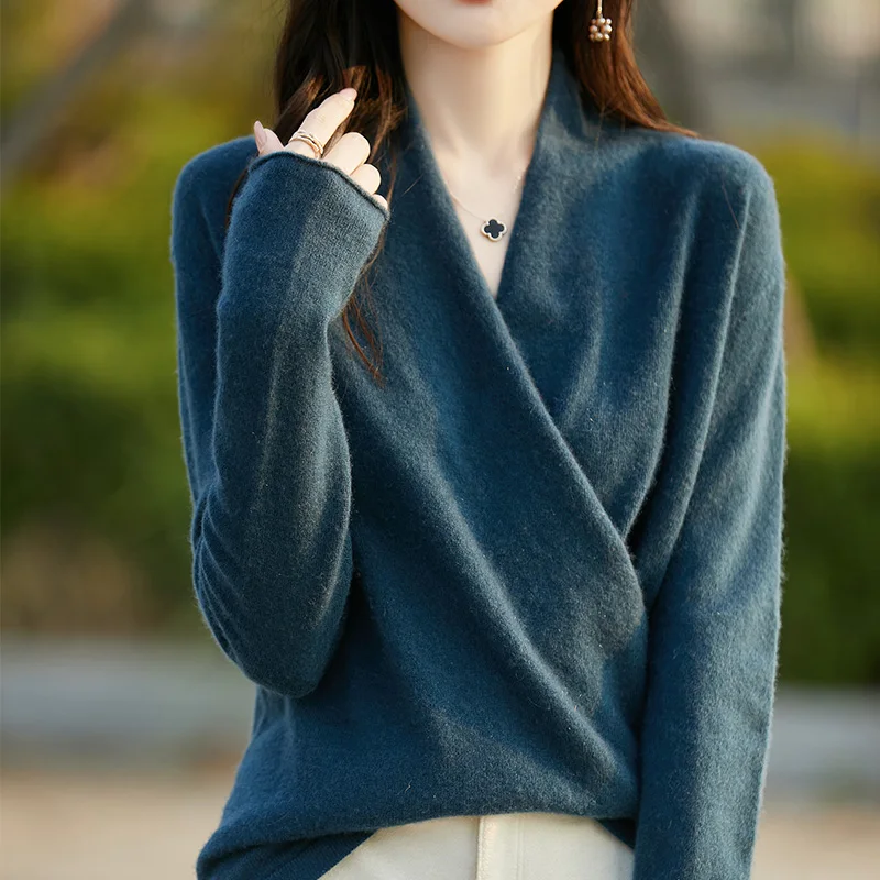 Gestrickter Kaschmirpullover für Damen, 100 % Merinowolle, verdicktes Oberteil, lockere Langarm-Kleidung, warm für Herbst und Winter, YYY2442