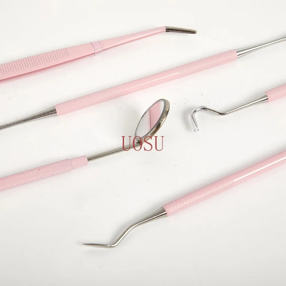 Kit Dental de espejo Dental de acero inoxidable rosa, 3/4/5 Uds., para el cuidado bucal de mujer