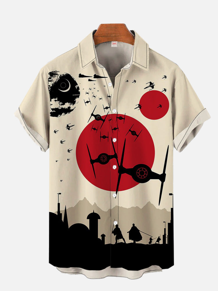 Camisa de manga corta con estampado de avión de estilo artístico japonés para hombre, top informal Hawaiano de manga corta, novedad de 2024