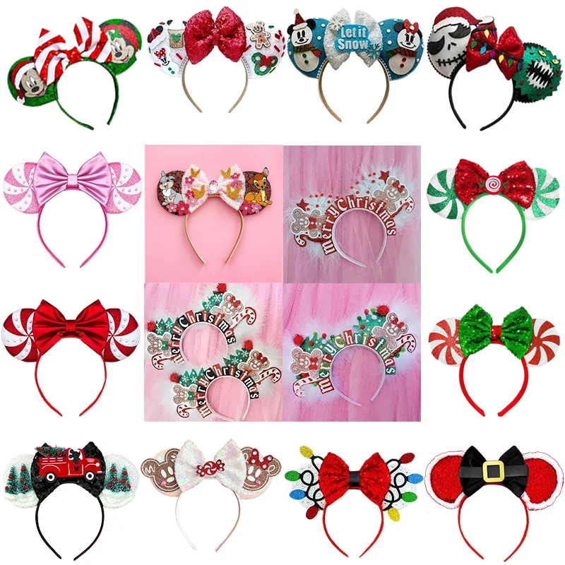 Feliz natal mickey mouse orelhas bandana disney menina acessórios de cabelo para mulheres doces cana hairband crianças natal headwear
