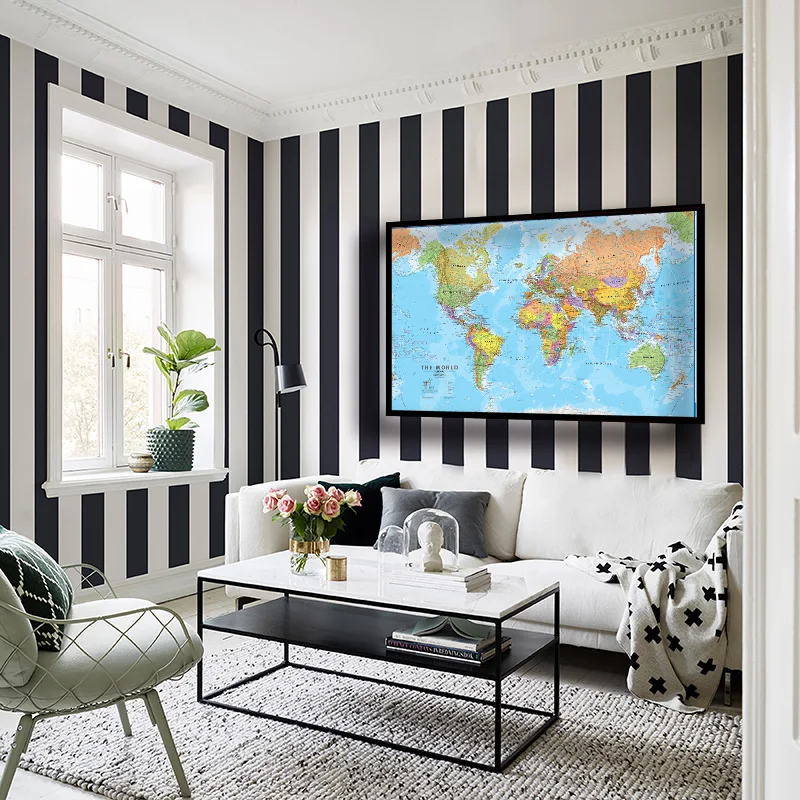 Mapa del mundo de 150x100cm, póster de pared detallado, lienzo impreso transparente, pintura decorativa, cuadro colgante, suministros escolares para el hogar y la Oficina
