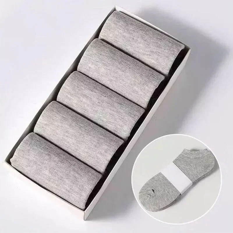 5 par/lote calcetines de corte bajo para hombre Color sólido negro blanco gris calcetines deportivos de algodón transpirables calcetines cortos para hombre mujeres hombres