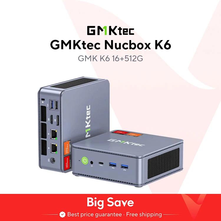 GMKtec K6 Mini PC AMD R7-7840HS 8C/16T 16GB DDR5 512GB PCIe 4.0 SSD Mini Computer Desktop Finestra 11 Pro WiFi 6E/BT5.2 Tipo-C
