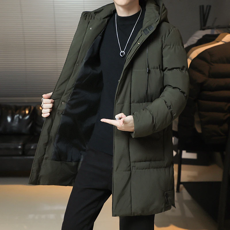 8XLNew Winter Mode Jugend Mittlere Und Lange Kleidung Männer Koreanische Version Beliebte Brot Unten Baumwolle Verdickt Warme Mantel Junge