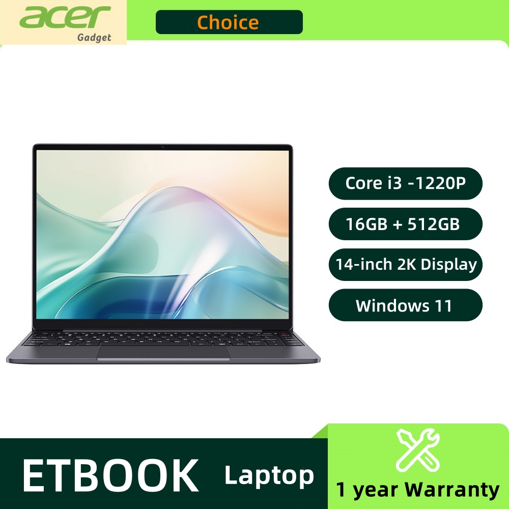 Acer Gadget e10 ETBook Gaming Laptop Intel Core i3-1220P 16GB RAM 512GB SSD Computer 14" 2K IPS ScreenWiFi6 Windows 11 laptops