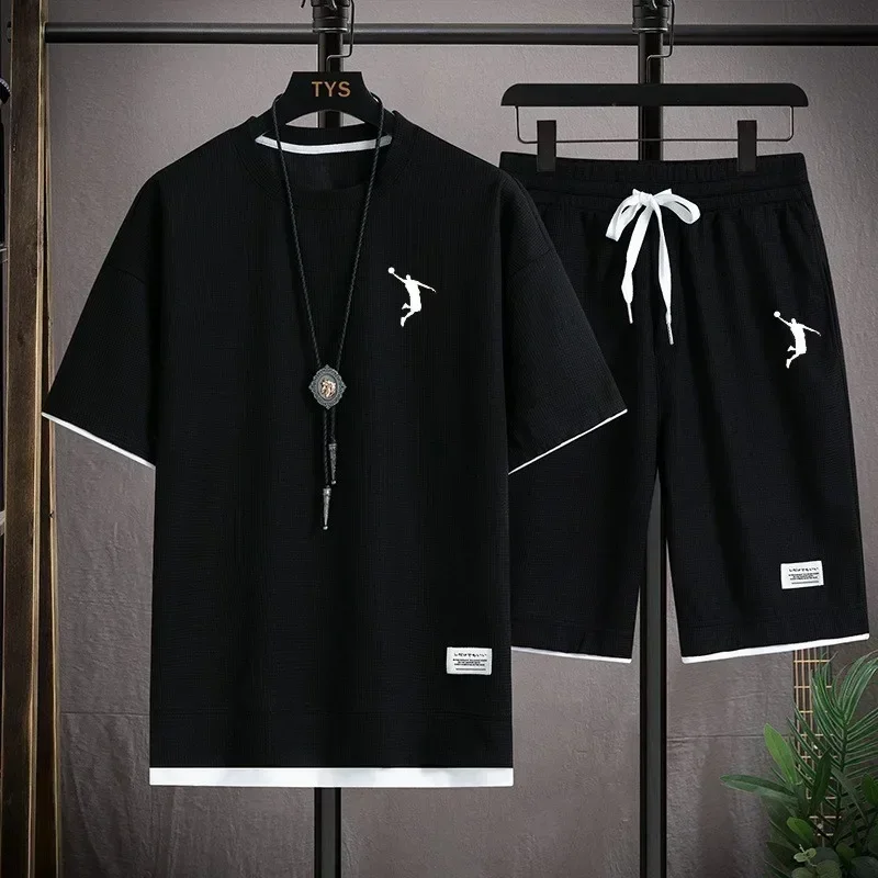 Męski lniany T-shirt i szorty, oddychająca i stylowa odzież sportowa, nowość na lato 2025