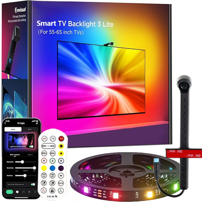 Светодиодная подсветка Smart TV с камерой для экранов 55-75 дюймов Светодиодная лента RGBIC Синхронизация экрана и музыки Декор игровой комнаты