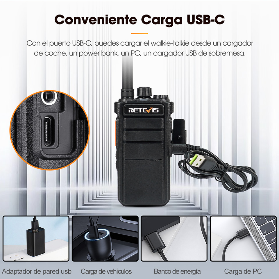Retevis RB626 Walkie Talkie potente 3W de largo alcance USB C carga 2000mAh batería Scrambler cifrado Radio bidireccional para caza