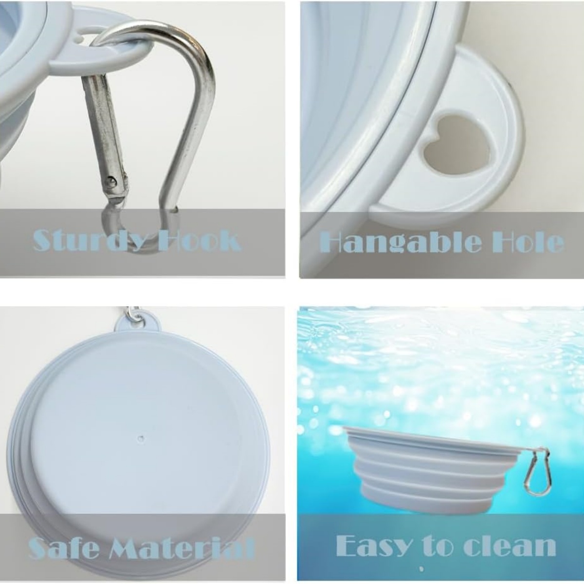 Bacia dobrável do silicone para o cão e o gato, recipiente portátil do alimento, recipiente de água, curso ao ar livre, com mosquetão