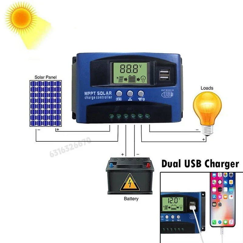 ECGSOLAX 30A 40A 100A MPPT Solar Laderegler 12V 24V Auto Solar Regler Mit LCD Max PV 50VDC Solar Laderegler