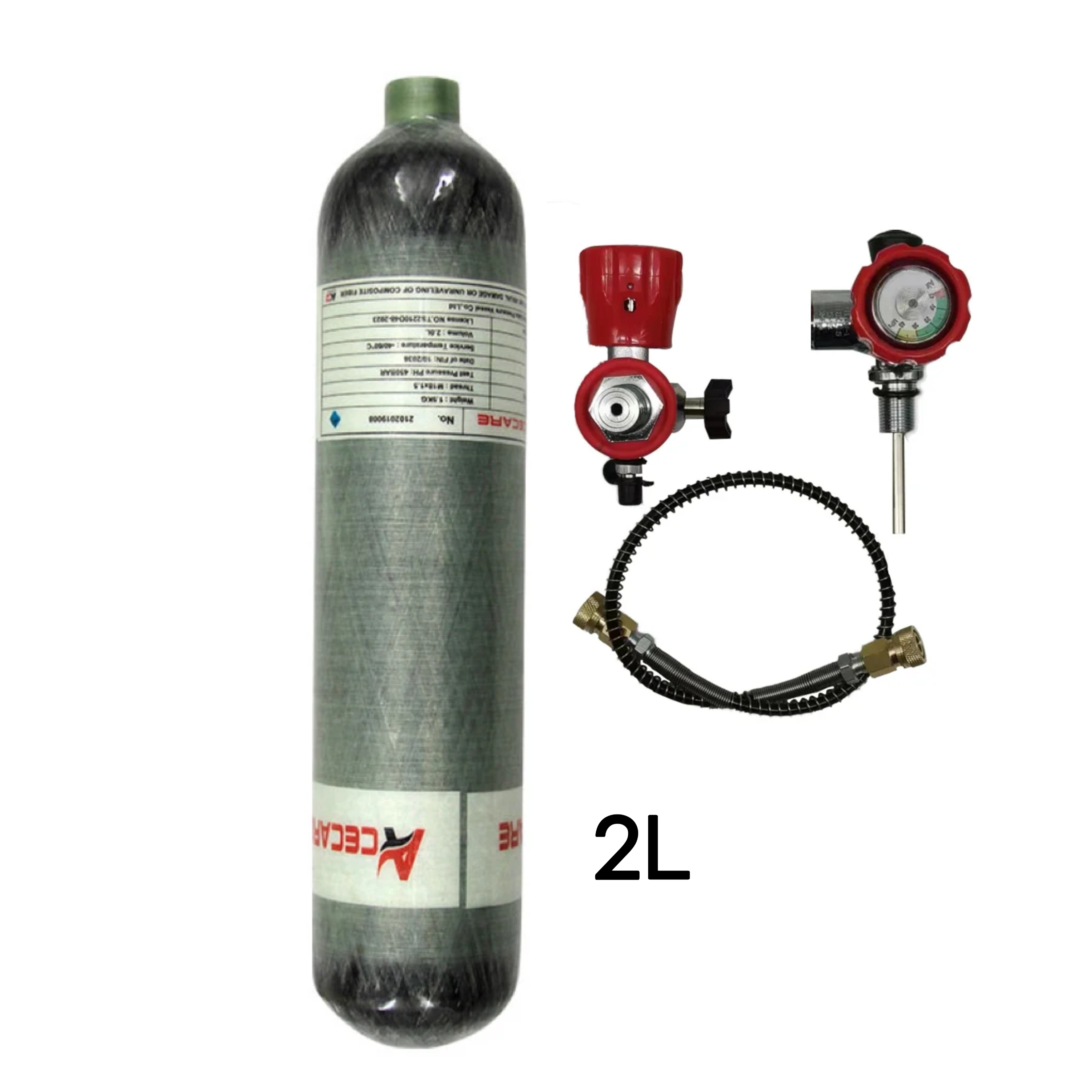 Acecare 2L 300Bar Carbon Fiber Cylinder 4500Psi Air Tank High Pressure with Diving Valve Gauge For Scuba Diving Fire Safety