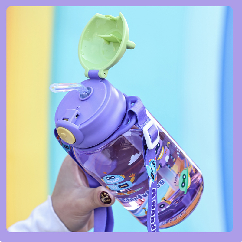 Taza para sorber de agua para niños, botella de agua con pajita y asa, botella para beber portátil, 1 ud.