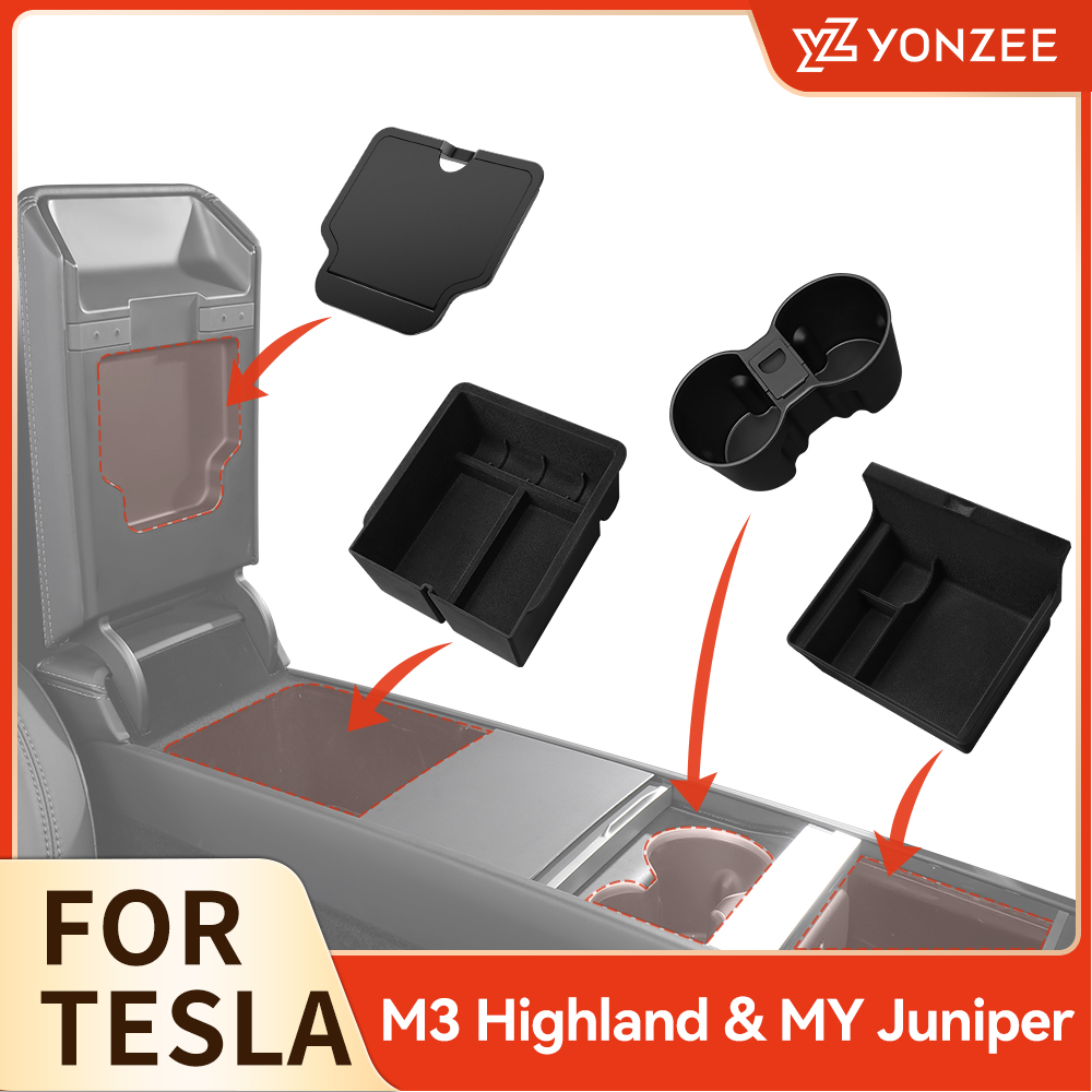 Для Tesla Model 3 Highland 2025 Model Y 2021-2025 Центральный подлокотник Скрытый ящик для хранения Подстаканник Консоль Органайзер Коробка Аксессуары