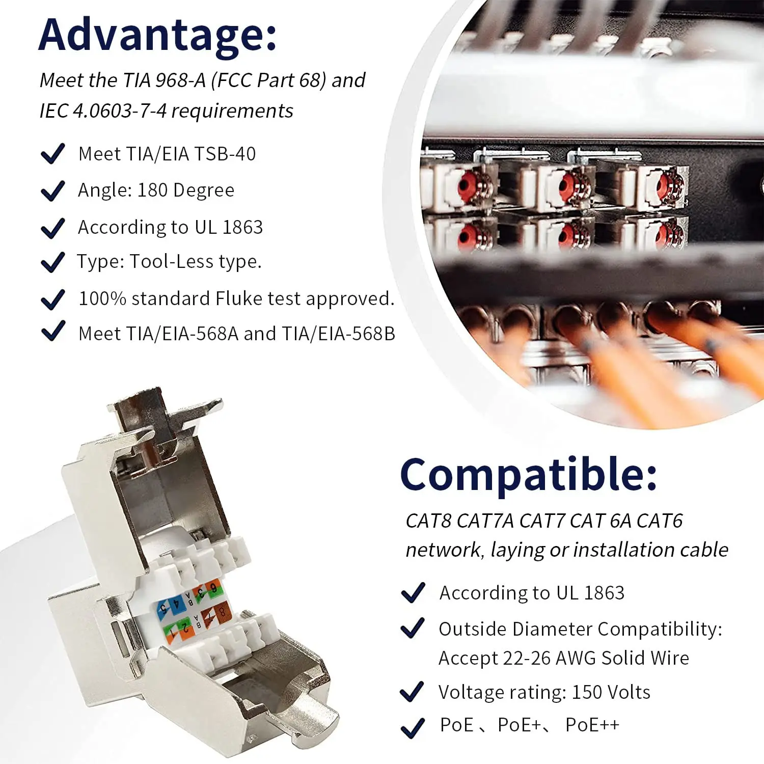 ZOERAX Cat6a Cat7 แจ็คสโตน Cat7 RJ45 STP เครื่องมือ-น้อยประเภทสังกะสีอัลลอยด์โมดูลแจ็คอะแดปเตอร์ Coupler สําหรับ 22 ถึง 26 AWG