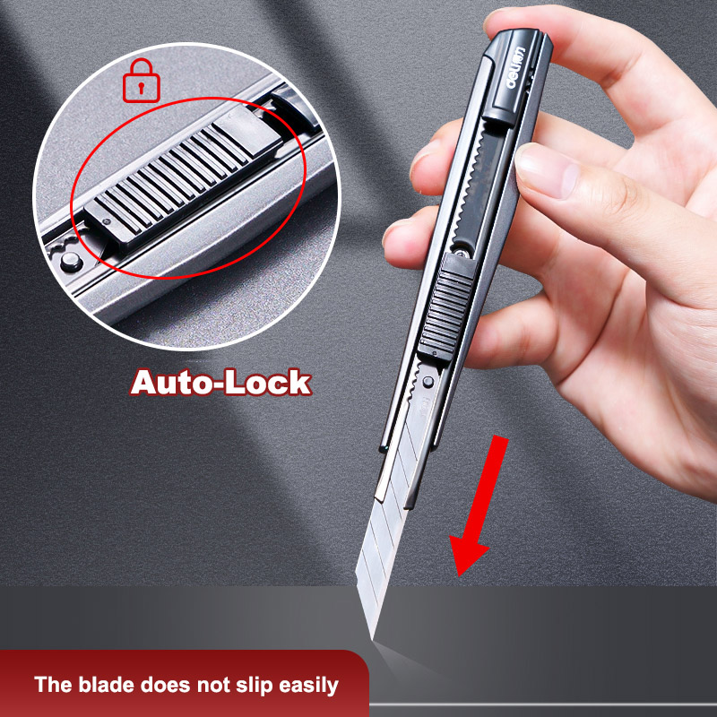 Deli-ユーティリティポケットナイフ、ボックスカッター、オフィス、家庭、学校の文房具用品用の格納式ブレード、ペーパークラフトナイフ、9mm