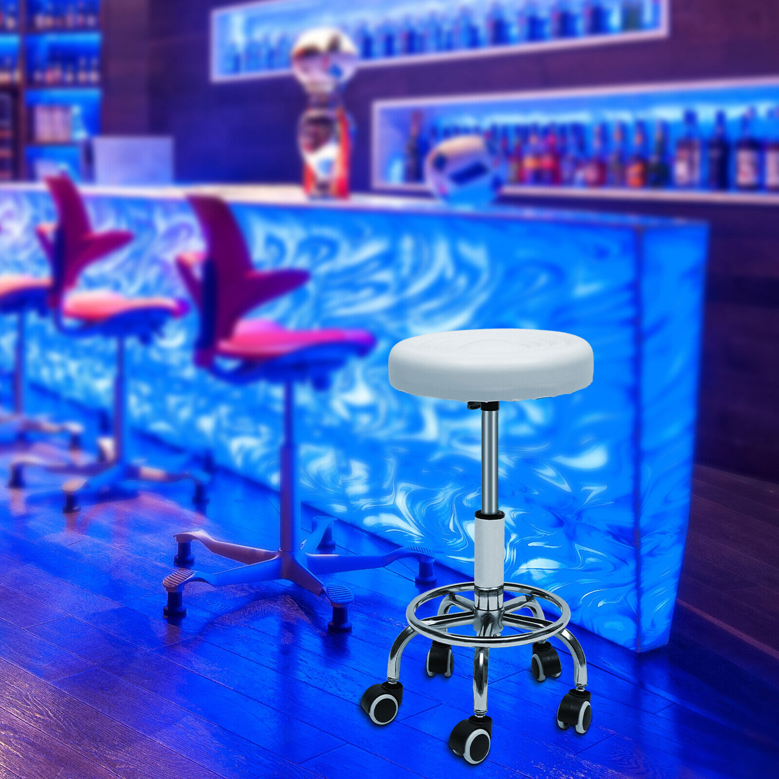 Taburete de Bar ajustable para salón, silla giratoria de tocador hidráulico, masaje de tatuaje, Spa con 5 ruedas