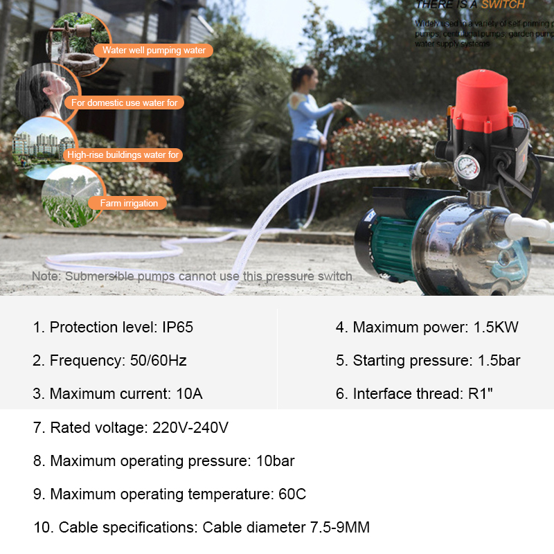 Controlador de pressão automático ajustável, uma polegada, bomba autoescorvante, fluxo de água, interruptor de pressão eletrônico, acessórios de hardware