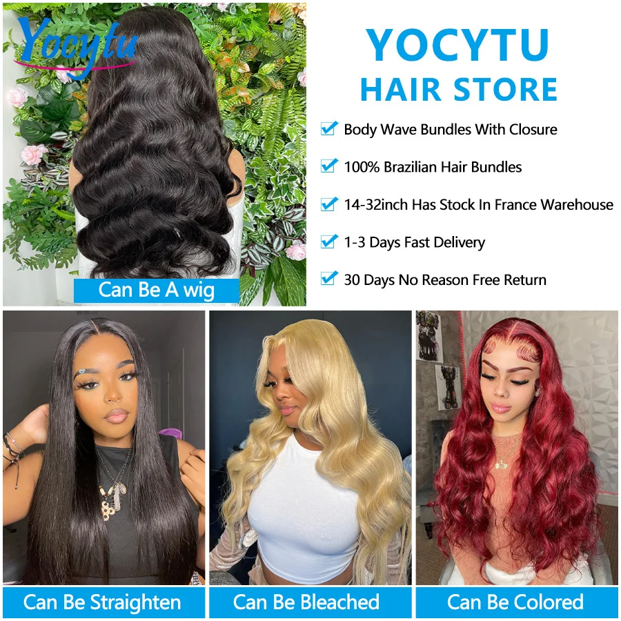 Yocywtu pacotes de cabelo humano com fecho 20 22 24 polegadas pacotes de cabelo humano 100% cabelo humano com fecho 2x6 hd fechamento de renda com pacotes de cabelo humano para mulheres 1-3 entrega rápida