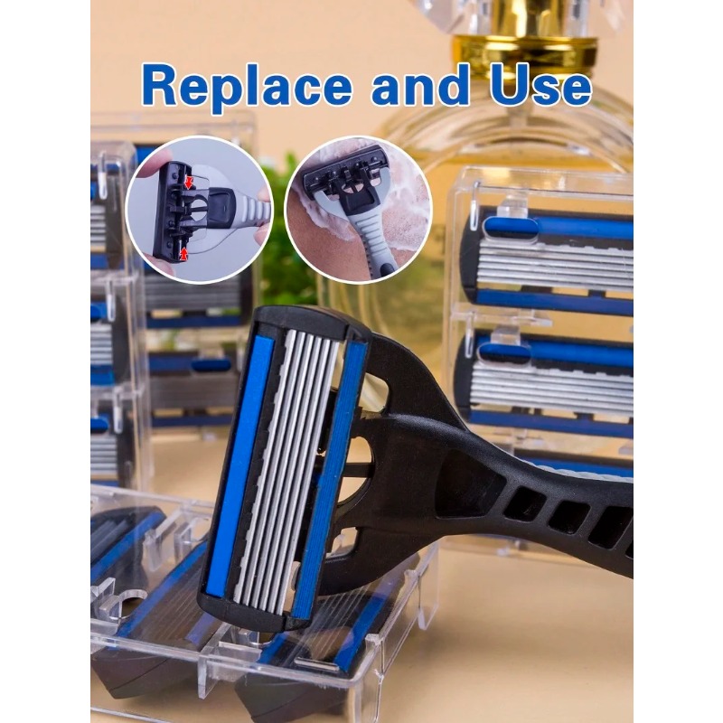 1 mango + 12 cuchillas/maquinilla de afeitar de seguridad Manual para hombres y mujeres, depilación de acero inoxidable de 6 capas, cabezal de afeitadora reemplazable
