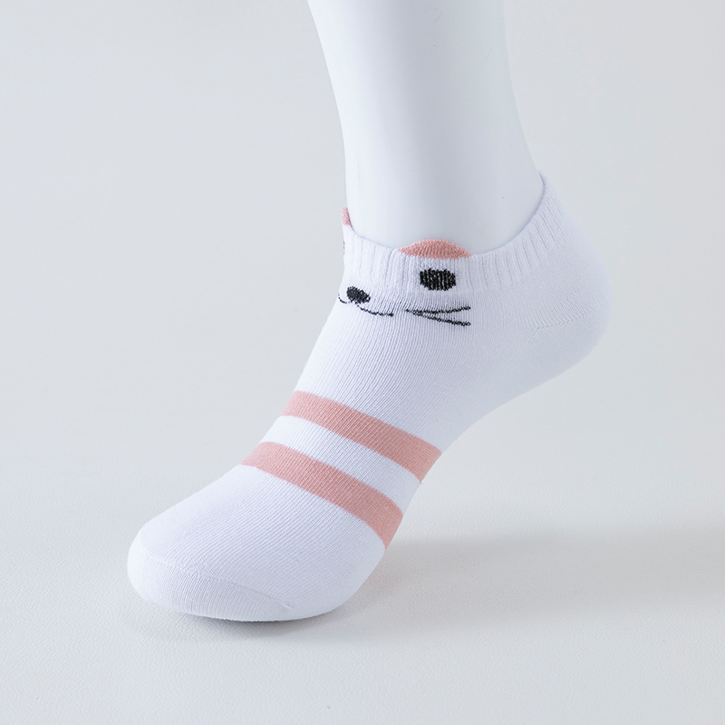 4/5 paia di calzini corti da DONNA, calzini da barca stagionali sottili e carini con gatto rosa, parte superiore lenta, calzini alla caviglia giovani e alla moda