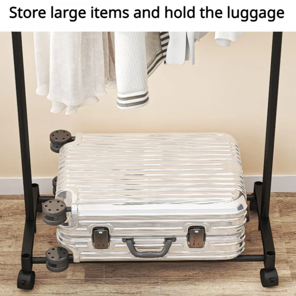 Double Rod ราวแขวนเสื้อผ้าชั้นมัลติฟังก์ชั่แบบพกพาแขวนเก็บเสื้อผ้า Rack Movable ห้องนอนชั้นวางล้อ Coat Shelfs