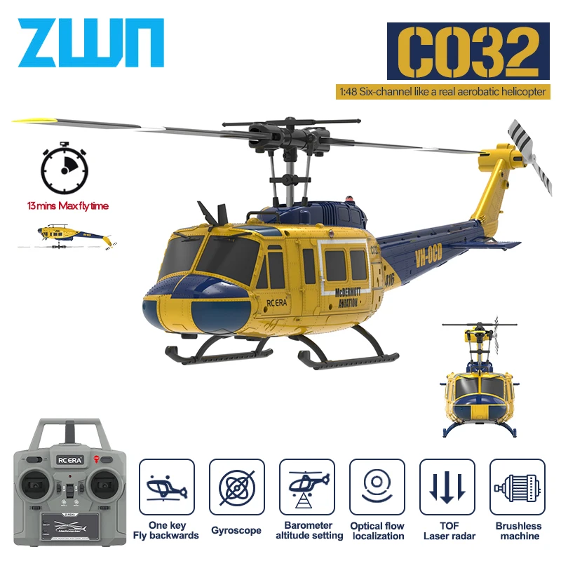 C032 RC Hubschrauber 2,4G 6-Aixs Gyroskop 6CH Höhe Halten Optischen Fluss Bürstenlosen Fernbedienung Hubschrauber Spielzeug für Kind Erwachsene