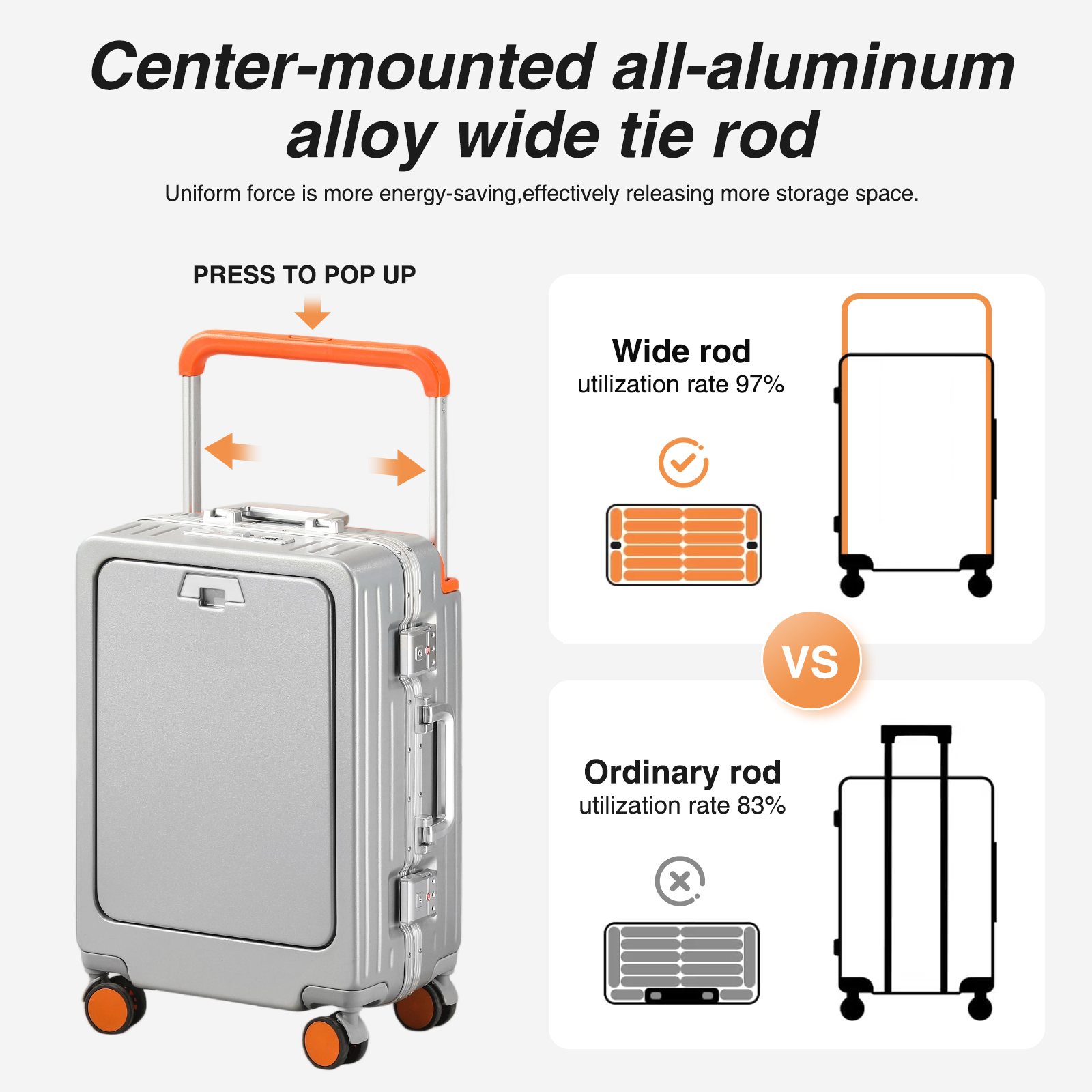 Bagagem AIWEINY, mala com moldura de alumínio com casca dura para PC para carregamento e descarga violenta com trava TSA, aprovada pela companhia aérea, 20"