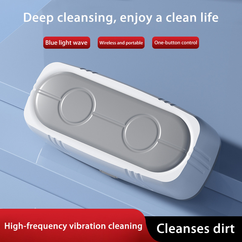 Limpador ultrassônico de 48khz, limpador de óculos de joias usb com luz azul, portátil, automático, anel, brinco, esterilizador
