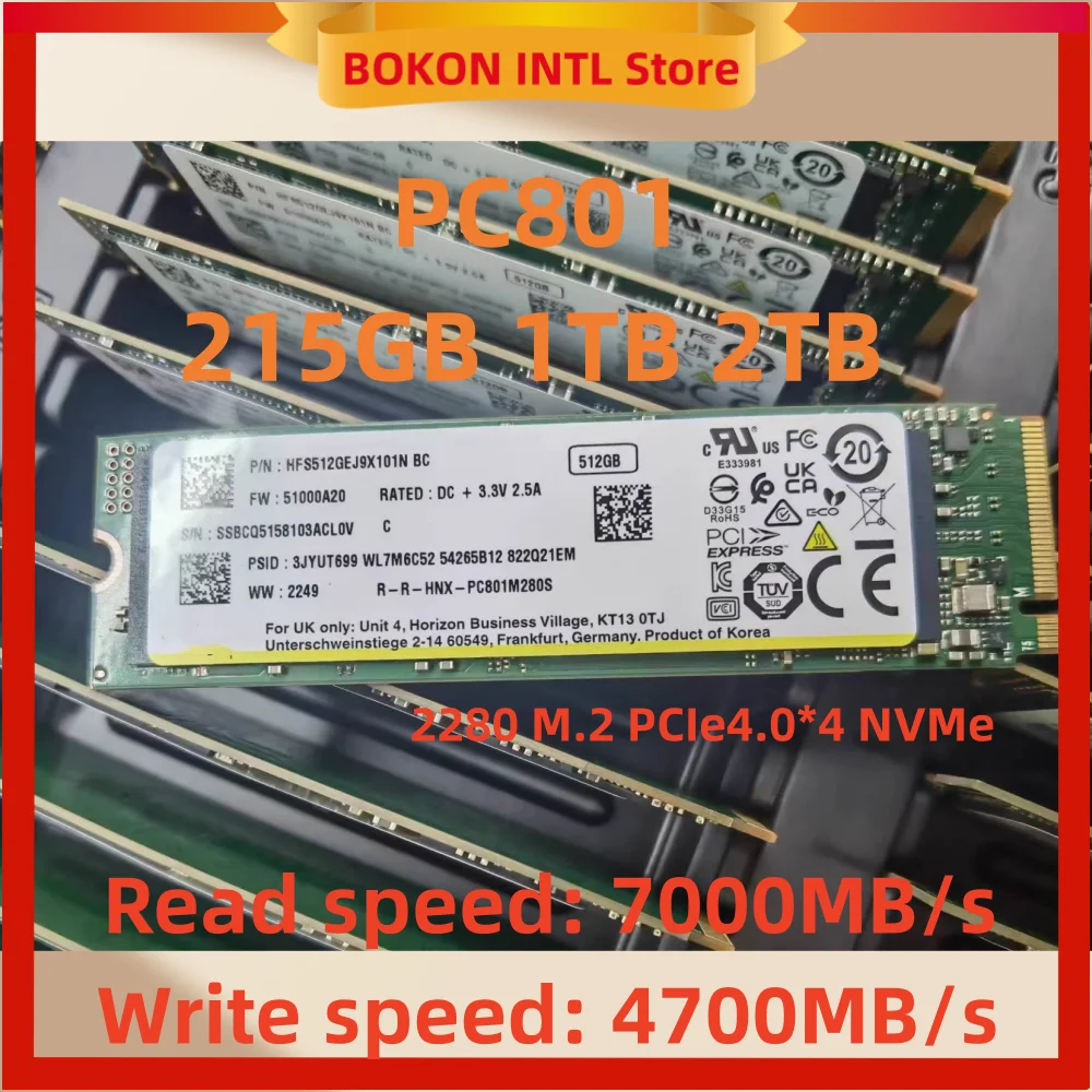 PC801 512G 1T 2T 2280 M.2 PCIe4.0 * 4 NVME ACNS075 controllo principale 256G Per computer SKhynix unità a stato solido Cache indipendente