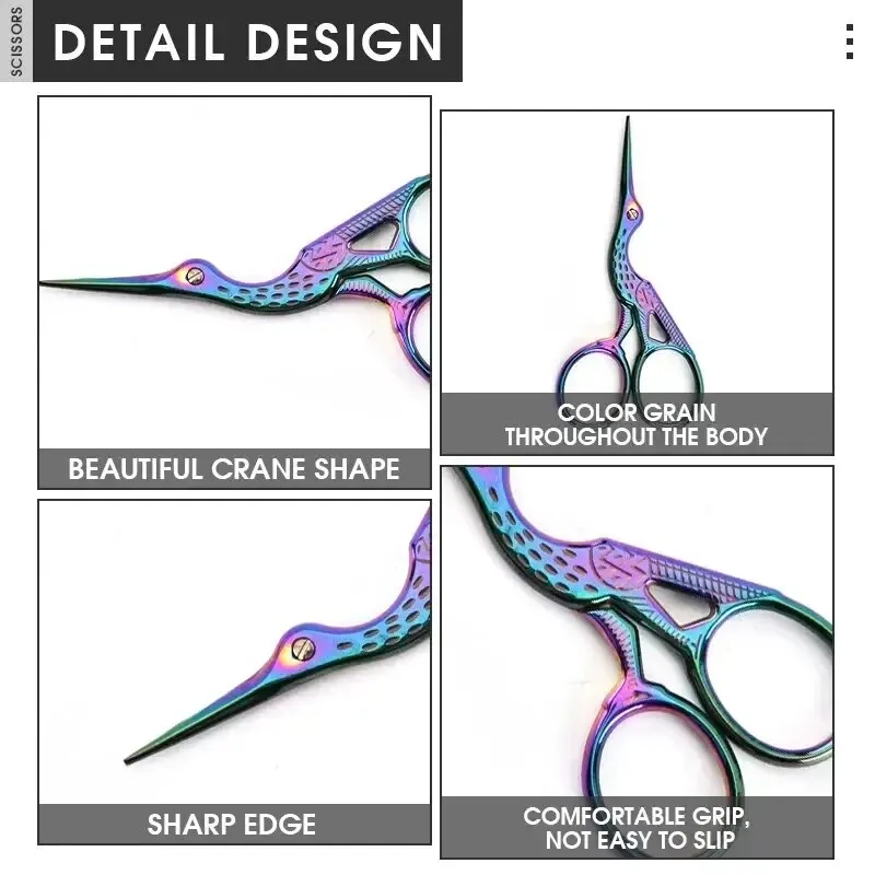 กรรไกรเย็บปักถักร้อย Rainbow Stork กรรไกรสแตนเลสขนาดเล็กหัตถกรรมกรรไกร Dressmaker กรรไกรสําหรับเย็บปักถักร้อย