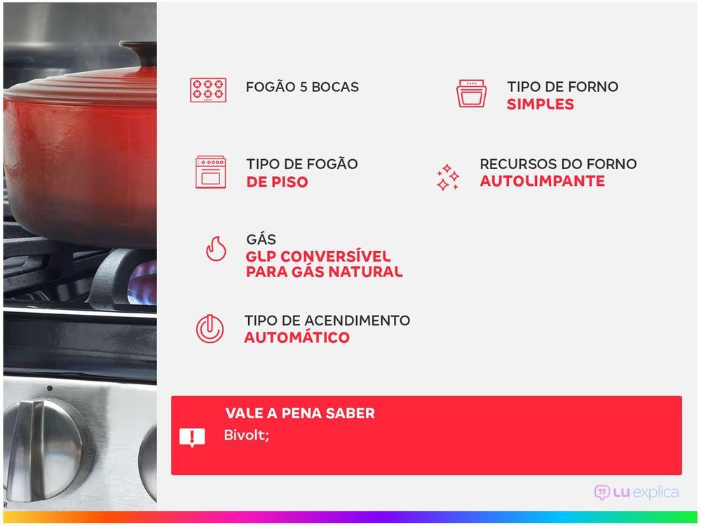 Fogão 5 Bocas Esmaltec Preto Mesa de Vidro Agata Glass - Bivolt