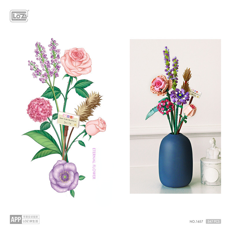 Loz-女の子と女性のための花のビルディングブロック,バレンタインデーのギフトセット,バラ,ロマンチックな花飾り