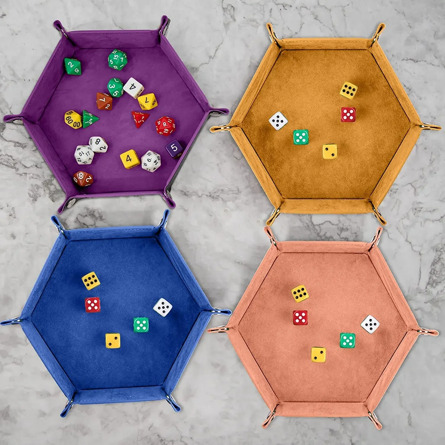 Bandeja de dados con soporte hexagonal, bandejas plegables de cuero PU para juegos de dados como RPG, DND y otros juegos de mesa
