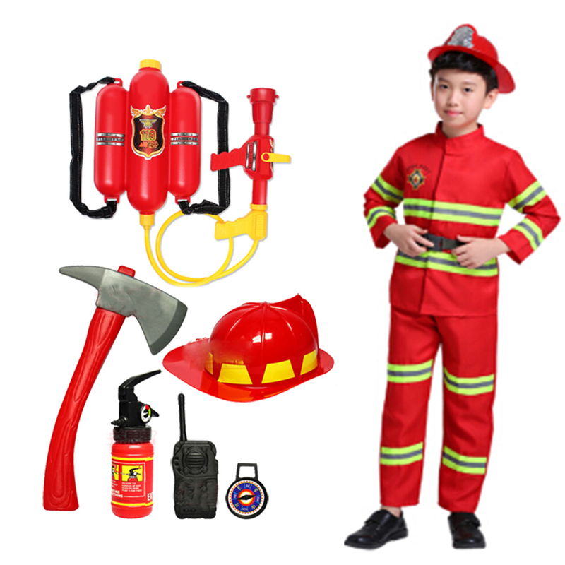 Halloween Cosplay Kids Firefighter Uniform Children Sam Fireman Role Work Clothing Suit Boy Girl Performance Party Costumes