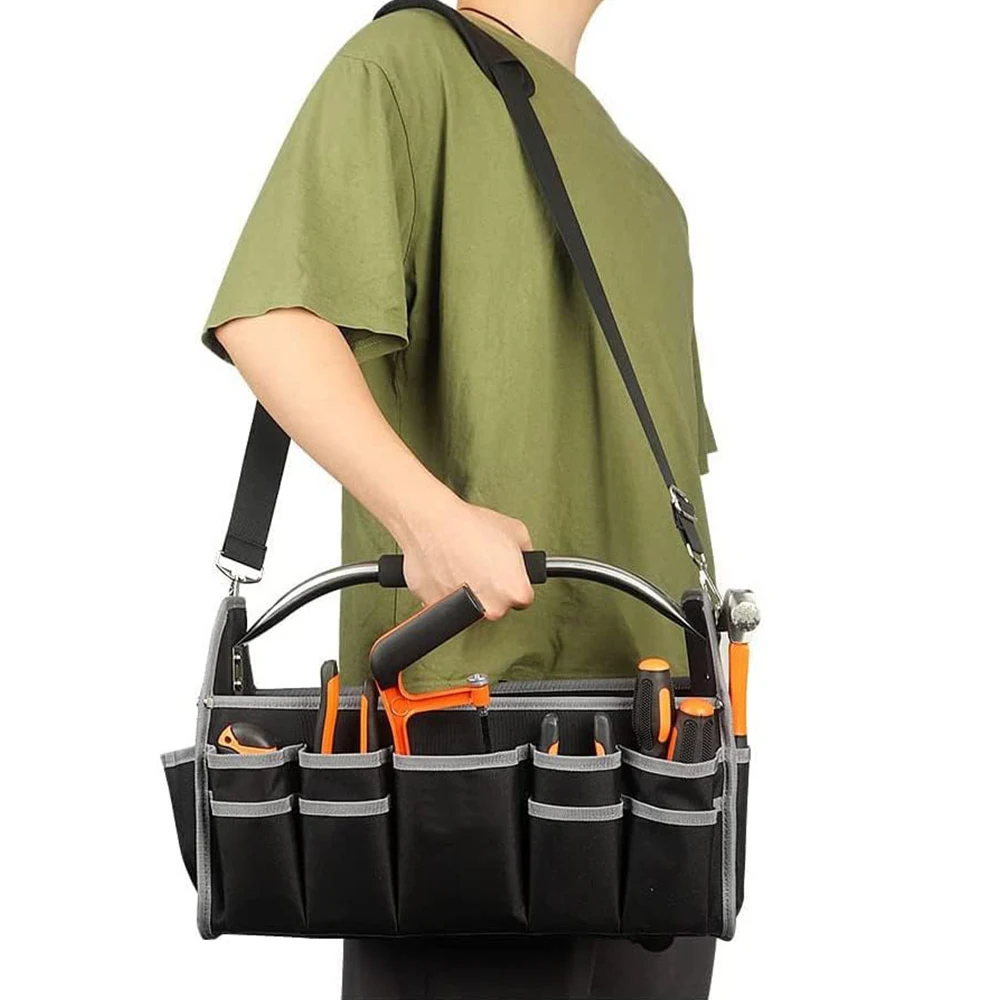 16 Inch Heavy Duty Electrician's Tool Bag Large Capacity Woodworking Handbag Toolbag Open Top Softsided Storage Organizer