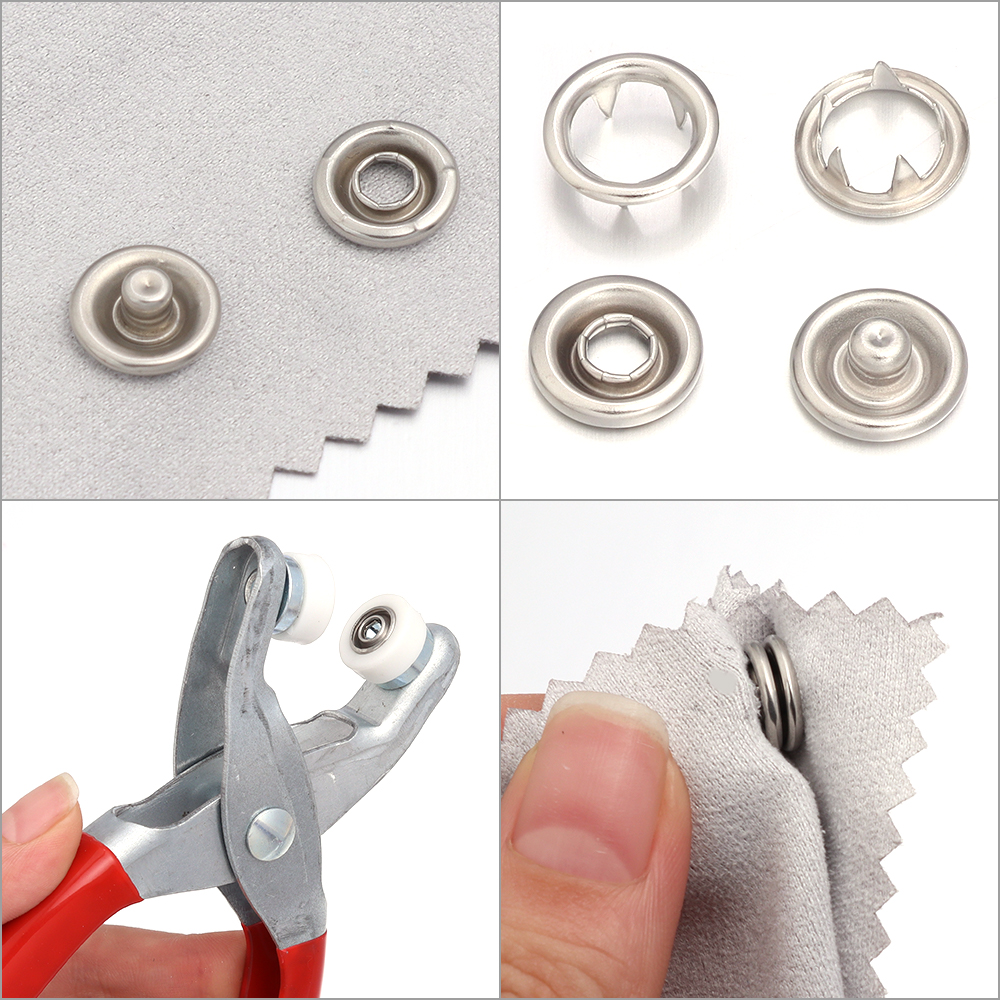50Sets Prong Rings 7.5-11mm Buckle Buttons Metal Color Pliers Snap Button Claw DIY Set Hand Pressure Plier Rivet Buckle Sew Tool