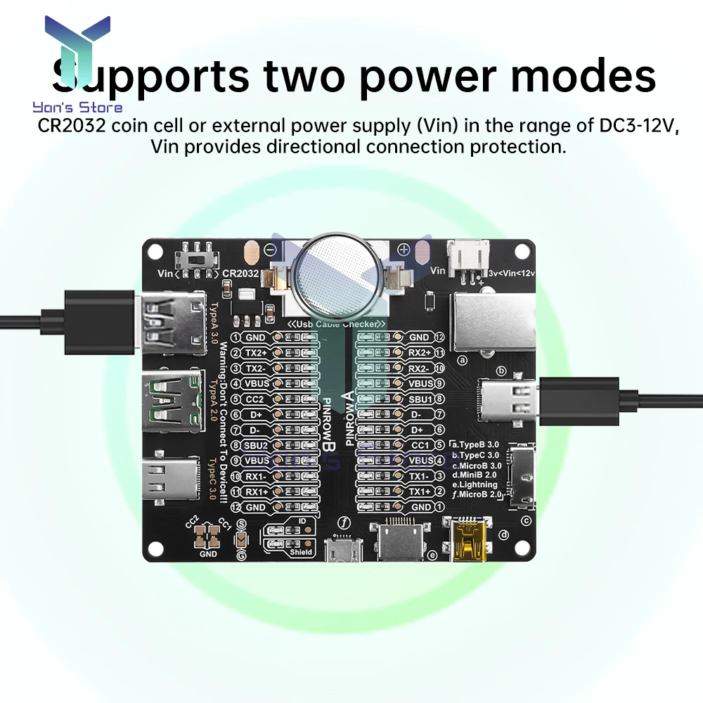 Bảng phát hiện Cáp dữ liệu Bộ kiểm tra cáp USB Bộ kiểm tra chuyển mạch bật tắt mạch ngắn DC3-12V công cụ kiểm tra bảng Loại B Micro A Loại C