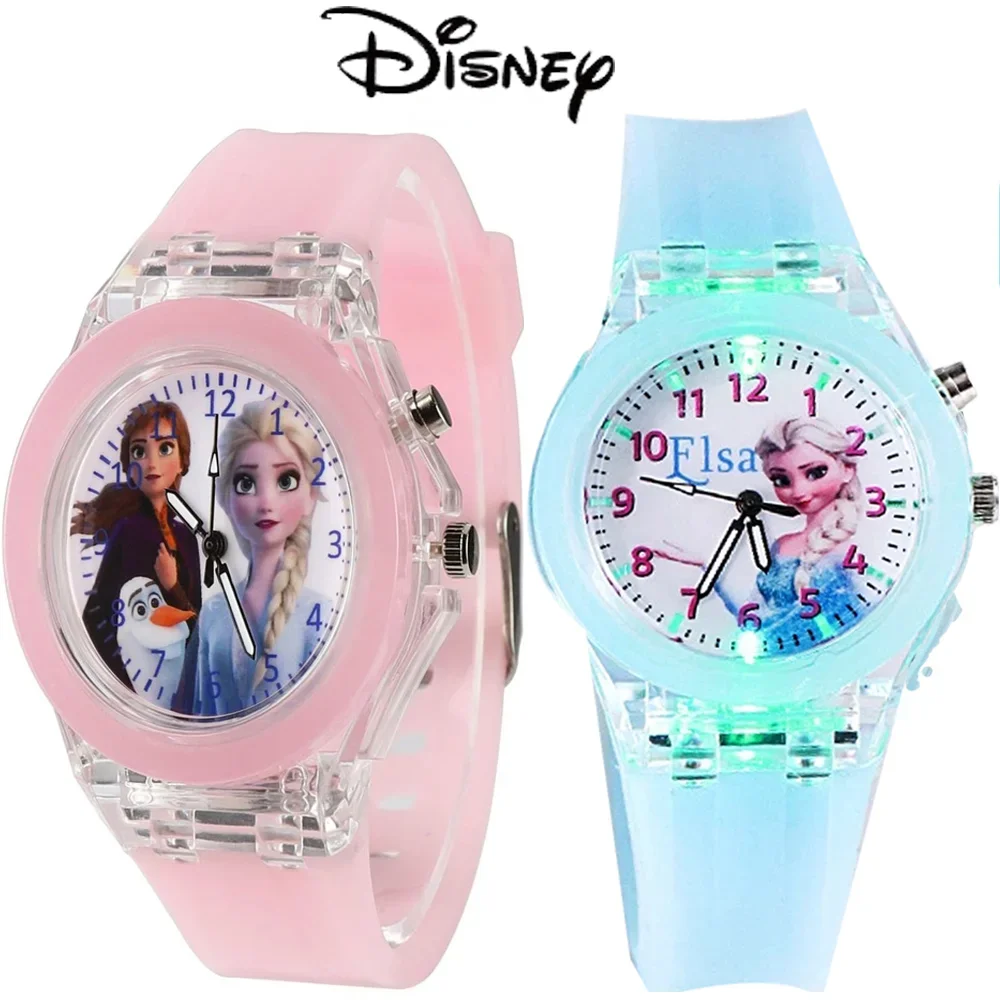 Disney Frozen Princess Muster Kinderuhren LED-Blitz Kinderuhr Spielzeug Mode Quarz-Armbanduhr Weihnachtsgeschenke für Kinder
