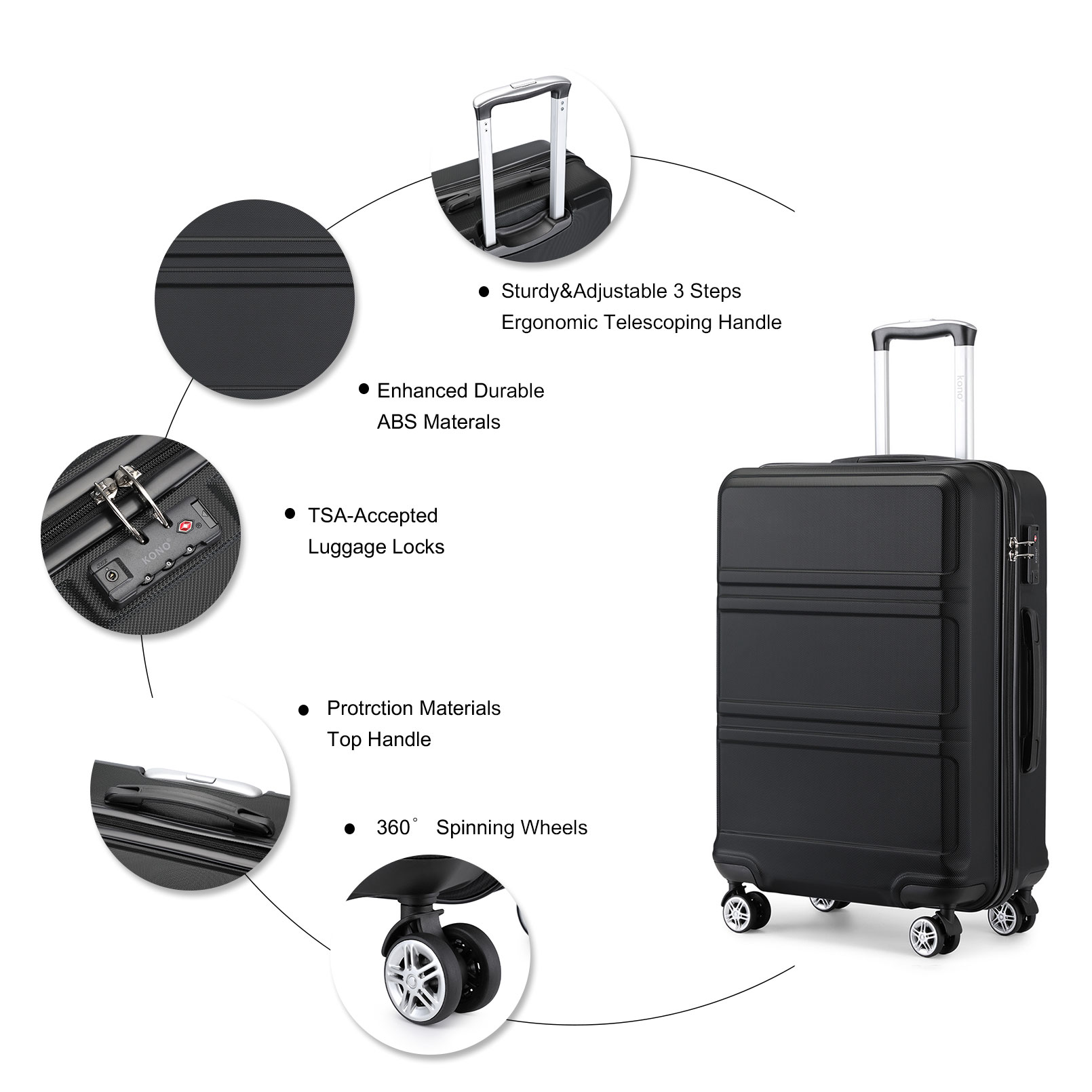 Lightweight ABS Hard Shell Trolley Suitcase - Kono Fashion Hand Luggage for Travel